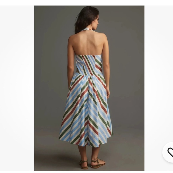 NWT Anthropologie Maeve Halter Midi Dress XL Striped $168 Blue White A-Line - Picture 4 of 11